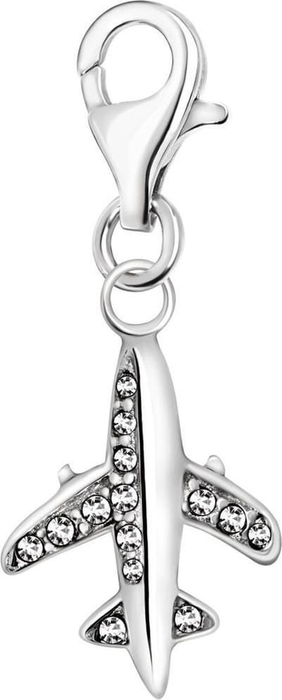 Quiges – 925 - Zilver – Charm - Bedel - Hanger - 3D Vliegtuig met Zirkonia - met – sterling - zilver - karabijnslot - geschikt - voor -Bedelarmband HC096