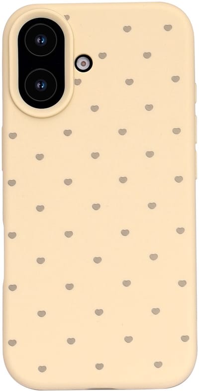 Hoesje Geschikt voor iPhone 16 - Geel - Casemania Stevige Siliconen Back Cover met Hartjes Print