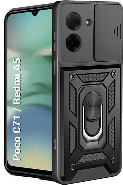 Casemania Hoesje Compatibel met Xiaomi Redmi A5 - Zwart - Armor Kickstand Back Cover met Camera Bescherming