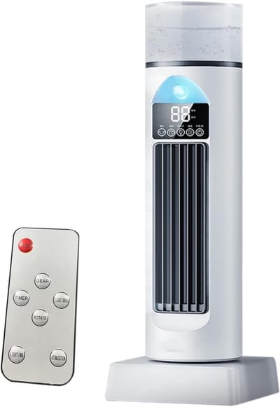 Torenventilator - Ventilator zonder bladen - Stille koeling thuis - 6 snelheden met water - 38 cm hoog - Wit