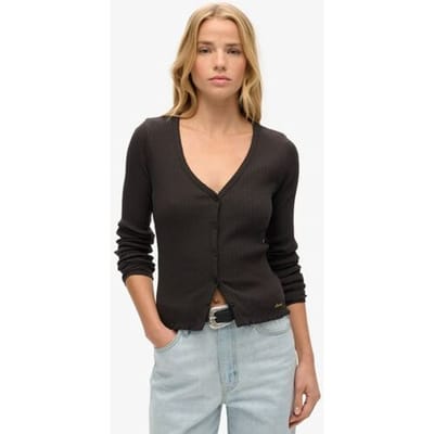 Superdry Essential top met Knopen en Lange Mouwen Zwart Grootte: 38-40