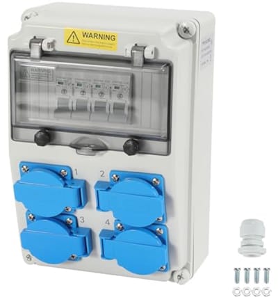 Wandverdeler met stroomonderbreker - 4 x Schuko-stopcontact en CEE-stopcontact - 16 A voor binnen en buiten