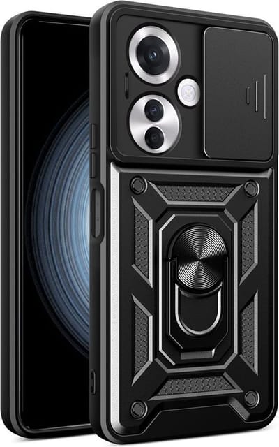 MobyDefend Hoesje - Geschikt voor Oppo Reno 11F - Pantsercase Met Draaibare Ring - Zwart