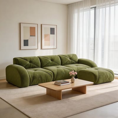 Komhtom - L-vormige fauteuil en modulaire bank - driezits combibank met voetsteun - antislip onderkant en geen montage nodig - geschikt voor de woonkamer - groen