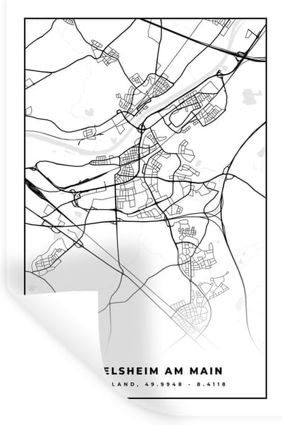 Muurstickers - Sticker Folie - Plattegrond - Kaart - Rüsselsheim am Main - Stadskaart - 20x30 cm - Plakfolie - Muurstickers Kinderkamer - Zelfklevend Behang - Zelfklevend behangpapier - Stickerfolie