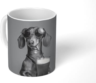 Mok - Koffiemok - Teckel - Bier - Glas - Bril - Mokken - 350 ML - Beker - Koffiemokken - Theemok