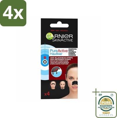 Garnier - Pure Active - Anti-Mee-Eters Strips - Charcoal - Neus, Voorhoofd & Kin - 4 Strips - Voordeelverpakking - 4 stuks - Poriënreiniging - T-Zone