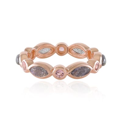 Cavill - Zilveren ring roségoud verguld - Roze Minary Labradoriet 1,467 ct & Toermalijn 0,386 ct - Marquise cabochon - Dames zilveren ring elegant
