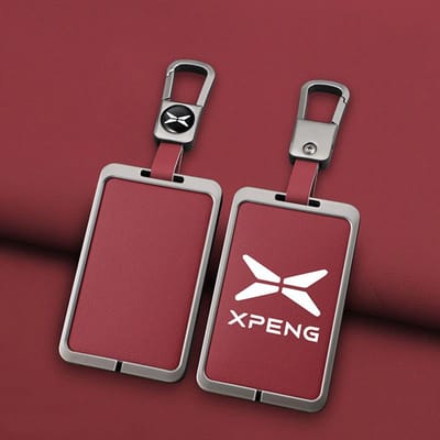 Auto Slimme NFC Kaart Sleutelhoes Cover Voor Xpeng Xiaopeng P7 P5 Gesp G9 G3 G3I Zinklegering Leer Beschermer Sleutelhanger Accessoires brown
