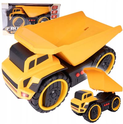 Playos® - Interactieve Kiepwagen - Geel - met Licht en Geluid - 23 x 10 x 12 cm - Speelgoedvoertuig - Auto - Speelgoed - Rollenspel - Bouwvoertuig