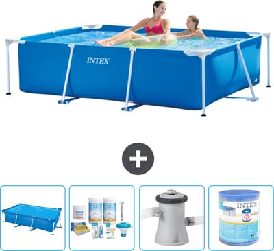 Intex Rechthoekig Frame Zwembad - 220 x 150 x 60 cm - Blauw - Inclusief Solarzeil - Onderhoudspakket - Zwembadfilterpomp - Filter - 5-delig
