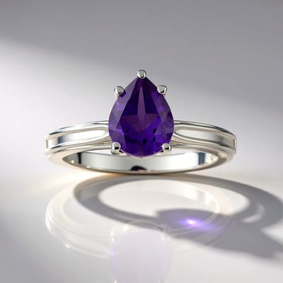 Cavill - Zilveren Ring - 925 Sterling Zilver Geplatineerd - Siberische Amethist Peervormig 1,355 ct - Elegante Paarse Edelstenen Ring Dames Maat 18-20
