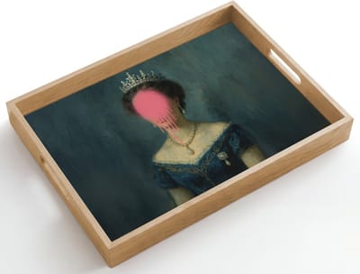 Dienblad hout 50x35 cm - Schootdienblad - Kroon - Roze druipend verf - Portret - Borrelplank rechthoek - Plateau dienbladen