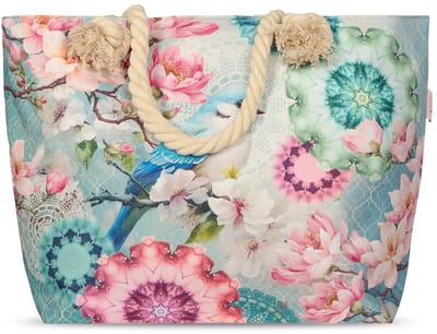 Strandtas met Mandala en Bloemenprint - 43x60 cm - Mint - Oeko-Tex Gecertificeerd - Stijlvolle Strandtas met Vogelontwerp