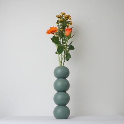 LEMON LILY Houten Vaas 'Stack' – Groen – Ø 8,5 × 26 cm – Inclusief Glazen Buisje – Handgemaakt Design vaas