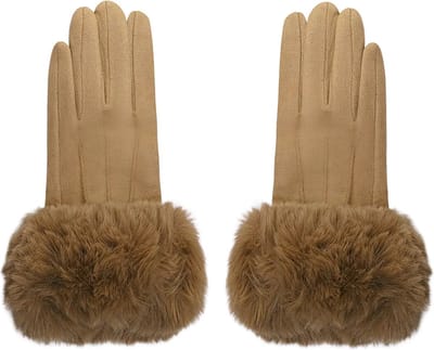 Camel Handschoenen Faux Fur met suède look - Herfst/Winter - Dames - Suedine