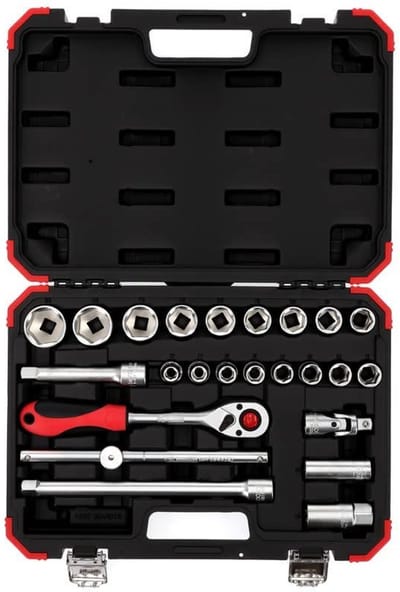 Dopsleutelset 24-delig - Gereedschapset Ratel - Auto Onderhoud - Fijngetande 2K Ratel - 1/2 inch - Rood