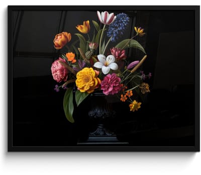Poster in lijst - Fotolijst 70x50 cm - Posters - Lente - Bloemen - Klassiek - Vaas - Posterlijst zwart - Decoratie - Wanddecoratie woonkamer - Muurdecoratie slaapkamer