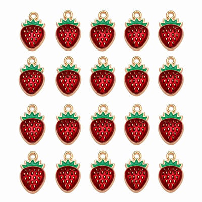 Rood groen oorbellen bedels dames aardbei hanger geëmailleerde sieraden hangers goudkleurige oorbedels voor oorbellen maken DIY sieraden accessoires ketting armband en sleutelhanger 20 stuks