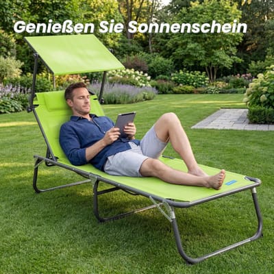 Ligbed inklapbaar met zonnedak 200x70 - 200x70 cm - 200x70 cm XXL – verstelbare - Medahomestore