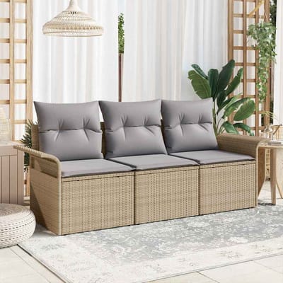 vidaXL - Bankstel - 3 - st - 3-Aantal - zitplaatsen - Beige - en - Grijs - poly - rattan