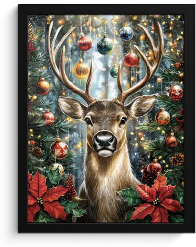 Poster in lijst - Fotolijst 30x40 cm - Posters - Kerstfeest - Dennenbos - Rood - Posterlijst zwart - Decoratie - Wanddecoratie woonkamer - Muurdecoratie slaapkamer - Kerstversiering - Kerstdecoratie voor binnen - Kerstmis