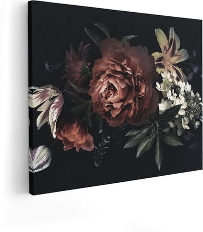 Artaza Canvas Schilderij Bloemen - 100x80 cm - Groot - Wanddecoratie Boeket - Muurdecoratie Pioenroos - Schilderijen Op Canvas Stilleven