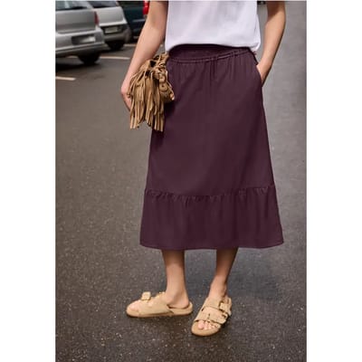Midi-rok met volant en elastische tailleband