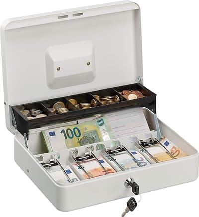 BOTC Geldkistje - Geldkist met sleutel - 30x23.5x9CM - Metaal - Beige