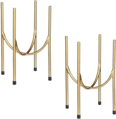 Mica Decorations - bloempot plantenstandaard/verhoger - goud - 2x stuks - H40 x D23 cm