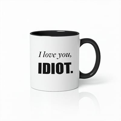 Grappige Romantische Mok 330ml – Wit-Zwarte Koffiemok met “I Love You, Idiot” Speelse Liefdestekst