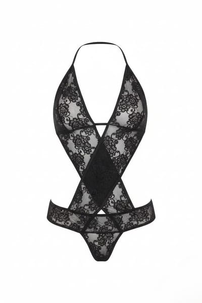 Okado Zwarte Lingerie Set One Size – Sexy Charme Lingerieset met Kant Look – Beugelloze BH Look – Verleidelijke Dames Lingerie – Valentijn Cadeau voor Haar