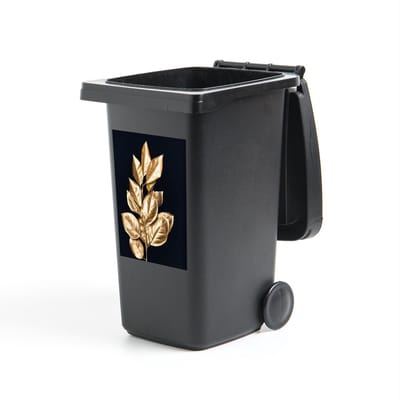 Container sticker Golden leaves staand - CM - Gouden bladeren aan een tak op een zwarte achtergrond Klikosticker - 40x60 cm - kliko sticker - weerbestendige containersticker