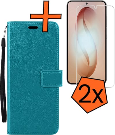 Hoes - Met 2x Screenprotector - Geschikt voor Samsung Galaxy S26 - Luxe Pasjeshouder - Bookcase Portemonee - Flip Case - Kunstleer Book Case - Flipcase Hoes - Book Cover - Walletcase - PortemonneeHoes - Turquoise