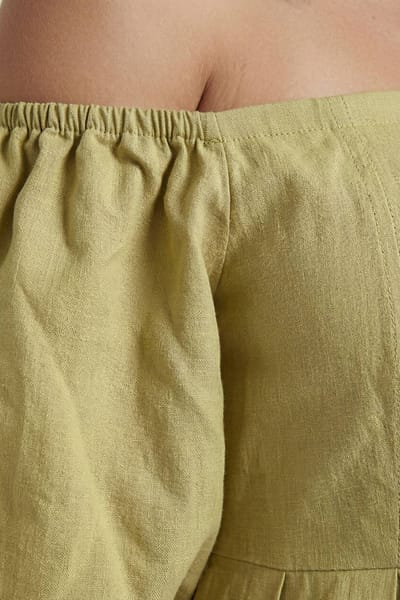 boohoo Dames Zwangerschaps Linnen Pofmouw Bardot Maxi Jurk | Pistache | Maat: 36