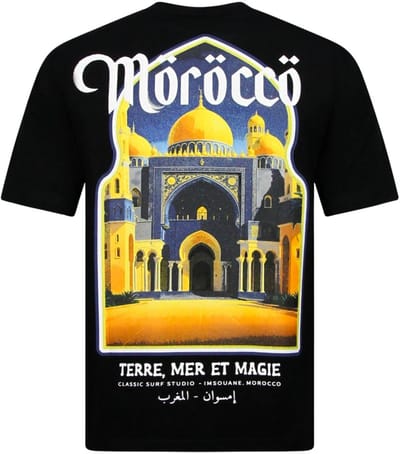Morocco Heren Shirts - T shirt Heren met Print - Heren Tshirt met Opdruk - 186- Zwart