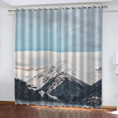 Sneeuwscène 3D-printpatroon Slaapkamer Woonkamer Verduisterend Gordijn Slaapkamer met Haakaccessoires Tenda Finestra Cucina W140cm x H160cm&Ring top