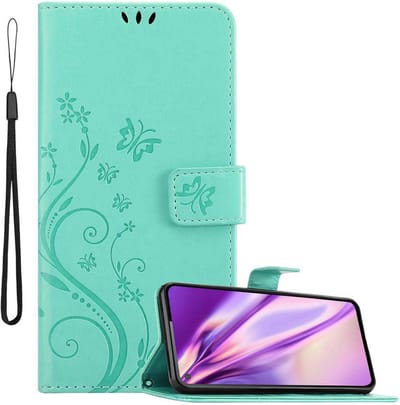 Cadorabo Hoesje geschikt voor Samsung Galaxy A60 / M40 in BLOEMEN TURKOOIS - Beschermhoes in bloemmotief met magnetische sluiting, standfunctie en kaartsleuven Book Case Cover Etui