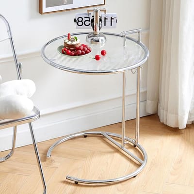 Glazen bijzettafel - C-vormige tafel - Extra ruimte - Verstelbare hoogte - 20 inch blad - Transparant