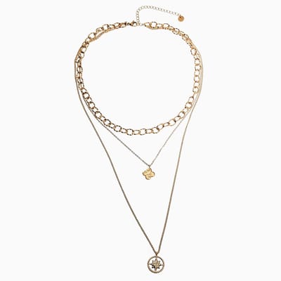 Dottilove Ketting Dames - Multilayer Ketting - 14k Geel Goud Plated RVS - Drielaagse Ketting met Hangers - Verstelbaar