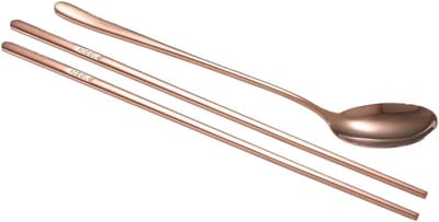 Set van 304 RVS lepel en eetstokjes, Koreaanse stijl bestek, kerstcadeau in rozenkleur, perfect voor sushi en Aziatische gerechten