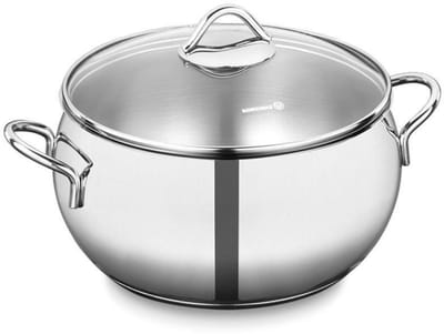 Korkmaz A1072 Tombik - Kookpan – 18x10 cm – 2,5 Liter – RVS – Inductie Geschikt – Solar Base – Met Glazen Deksel