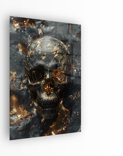 Indoorart - Glasschilderij Gold Black Skull 40x60 CM - Afbeelding op plexiglas - Inclusief montagemateriaal