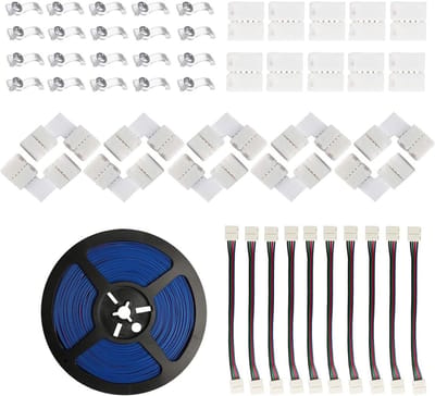 LED Strip Connector Kit met RGB Verlengkabel, L-vormige en Rechte Connectoren, Inclusief Strip Clips voor Eenvoudige Installatie