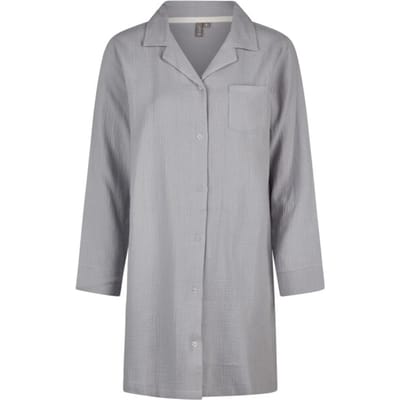 By Louise Dames Nachthemd Mousseline Met Knoopjes Grijs/Blauw - Maat S