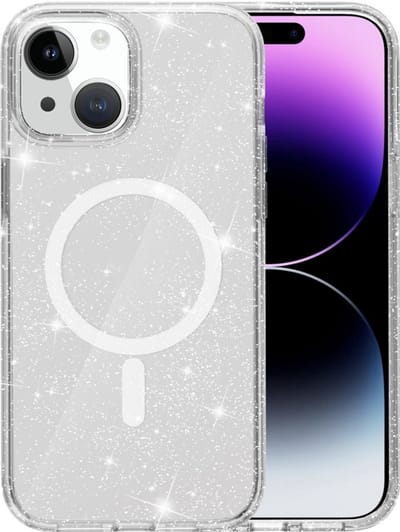 YPCd Glitter Hoesje met MagSafe voor Apple iPhone 15 – Shockproof TPU Backcover – Verhoogde Randen – Transparant