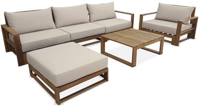 sweeek - Tuinset van hout voor 5 personen - mendoza - bank, fauteuils en salontafel van acacia, 6 modulaire elementen, design