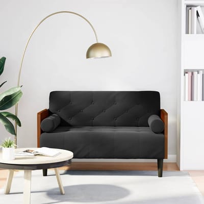 vidaXL - Loveseat - bank - met - bolsters - zwart - 110 - cm - fluweel