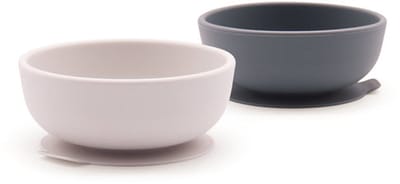 Ekobo - 2 x Siliconen Babykommen met zuigkracht - Anti-slip - Sterk - BPA-vrij - grijs