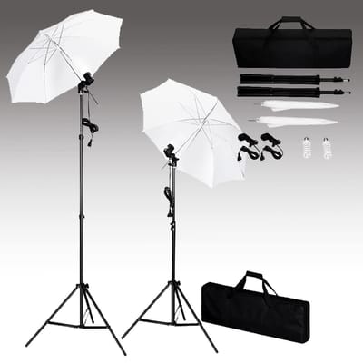 vidaXL - Fotostudioset - met - achtergrond, - lampen - en - paraplu's